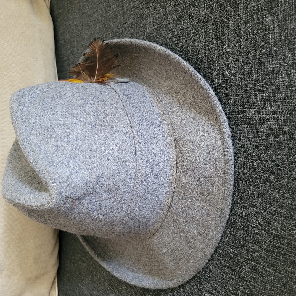 Gray Fedora Hat with Feather Accent